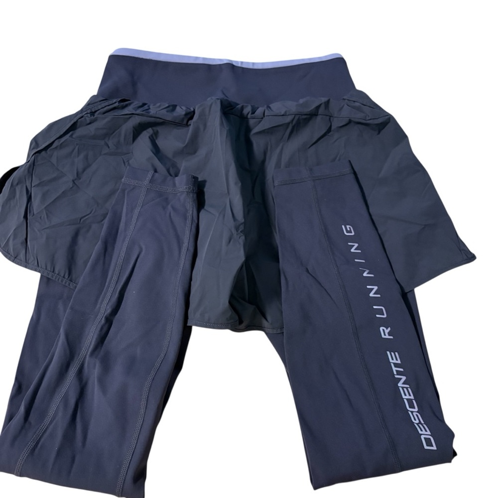 Descente 2 In 1 Compression Leggings With Running Shorts Blue Sz 4 Outdoors Gym